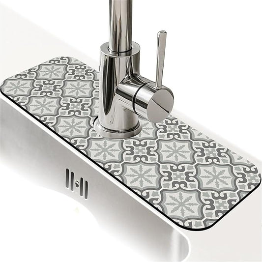 Kitchen Sink Splash Guard，Aesthetic Morocco Faucet Mat Sink Gadgets-Super Absorbent Fast Drying Mat Drip Catcher for Kitchen, Bathroom,Sink Mat, Dish Drying Mat, Bathroom(15" X 5.5" )