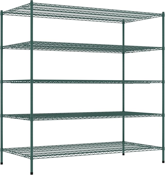 Commercial NSF Listed Green Epoxy Stationary Wire Shelving Kit 36" x 72" x 74", with 5 Shelves Perfect for Warehouse, Walk-in Refrigerator, Freezer, Grocery Store, Restaurant, Dishroom