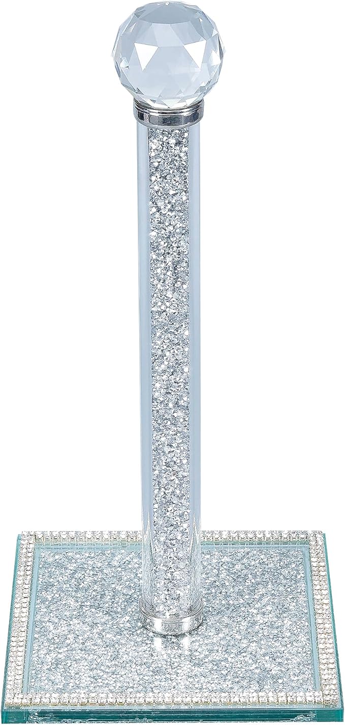 Hochance Silvery Crystal Standing Paper Towel Roll Holder Countertop Weighted Rack,Glam Cute Bling Rhinestone Jeweled Diamonds Modern Decoration Christmas Housewarming Gifts for Kitchen Home Bar