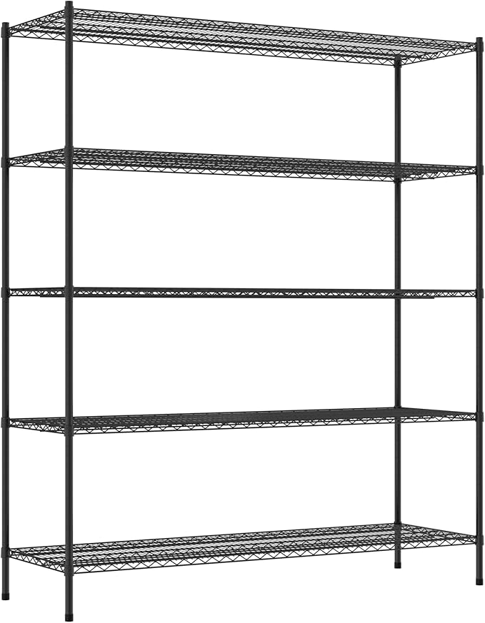 Commercial NSF Listed Black Epoxy Stationary Wire Shelving Kit 24" x 72" x 86", with 5 Shelves Perfect for Warehouse, Walk-in Refrigerator, Freezer, Grocery Store, Restaurant, Dishroom