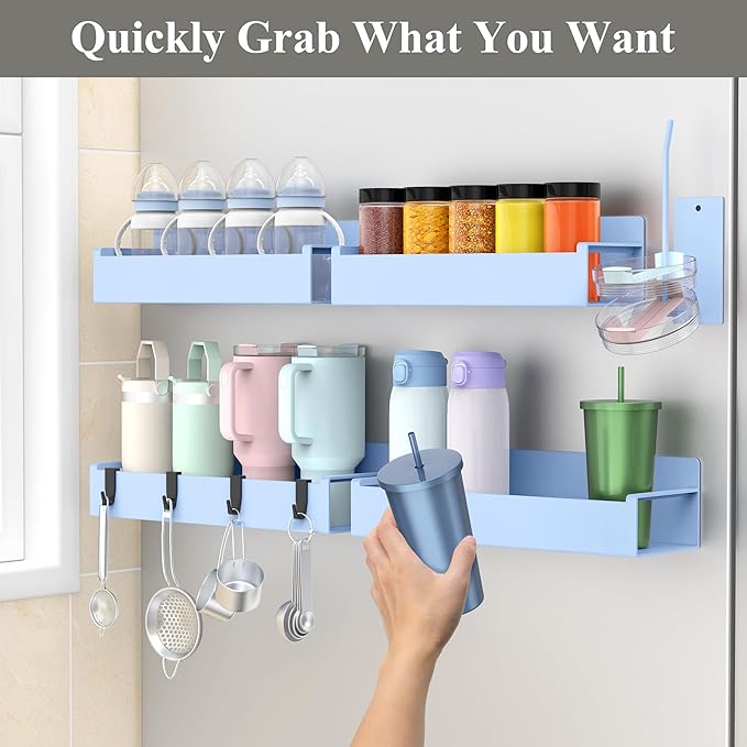 HuggieGems Magnetic Water Bottle Holder for Refrigerator, Cup Holder Organizer for Stanley and Tumbler for Kitchen, 4 Pack, Light Blue