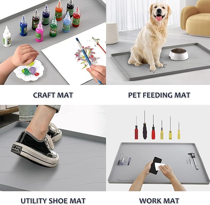 Vangostella Heavy Duty Silicone Under Sink Mat for Kitchen&Bathroom 28" x 19",Waterproof Under Sink Rubber Mat Drip Tray, Raised Edge Under Sink Liner,Prevent Drips, Leaks, Spills,Grey