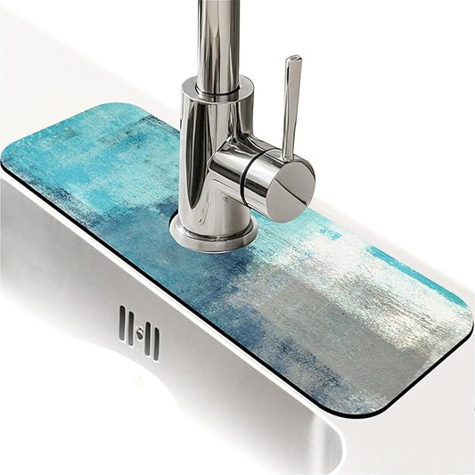 Kitchen Sink Splash Guard，Blue ocean Faucet Mat Sink Gadgets-Super Absorbent Fast Drying Mat Drip Catcher for Kitchen, Bathroom,Sink Mat, Dish Drying Mat, Bathroom(15" X 5.5" )