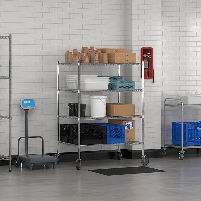 Commercial NSF Listed Chrome Mobile Wire Shelving Kit 30" x 42" x 60", with 4 Shelves Perfect for Warehouse, Walk-in Refrigerator, Freezer, Grocery Store, Restaurant, Dishroom