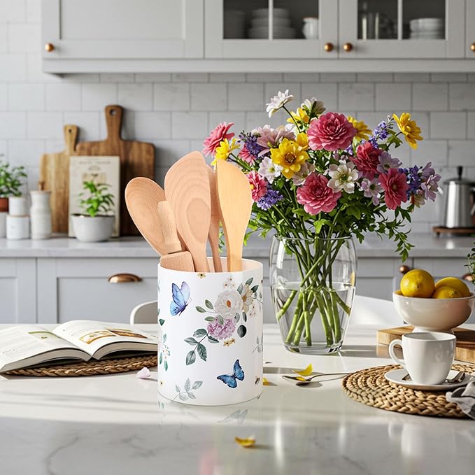 WILLBOND Butterfly Kitchen Decor Acrylic Butterfly Kitchen Utensil Holder Crock Spoon Organizer for Countertop Table Decor Coffee Spoon Holder Jar for Cooking Tools