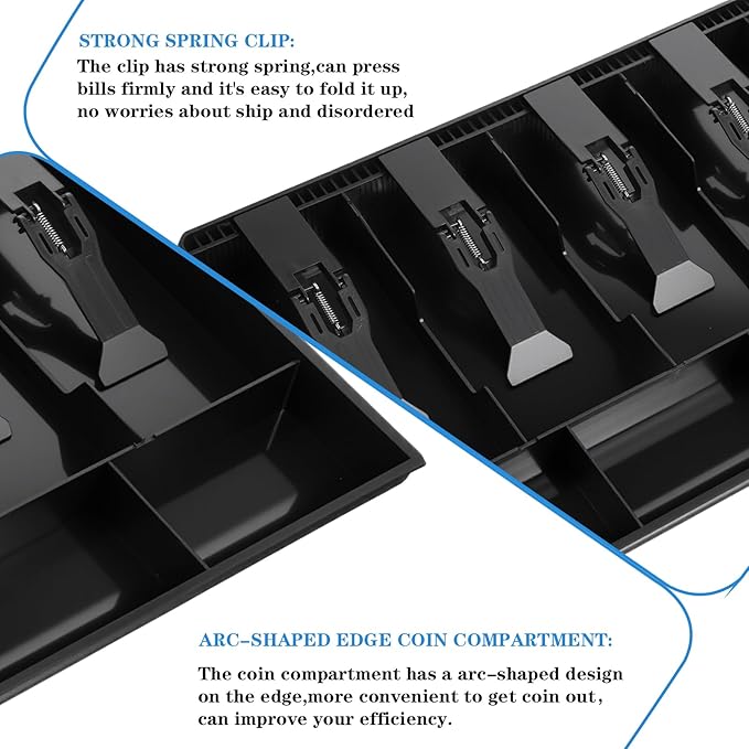 2 Pcs Cash Register Drawer Insert Tray Organizer with 5 Bill/4 Coin Compartments for Money Storage, Black