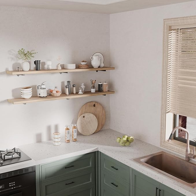 Long Wall Shelves 60 inch,Long Floating Shelf for Wall Set of 2, Large Shelves with Metal Brackets, Farmhouse Bookshelf for Bedroom, Living Room and Bathroom
