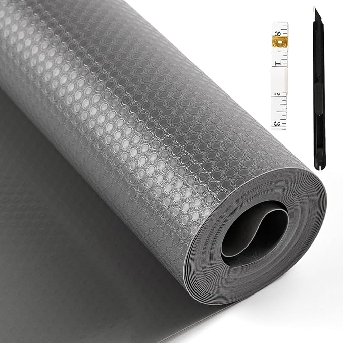 Bloss Plastic Shelf/Drawer Liner with Tools, Non Adhesive Shelf Liner for Cabinets, Storage, Kitchen, Desks, Decor Cupboard Liner, Refrigerator Shelf Liners(Grey, 17.7"×59")
