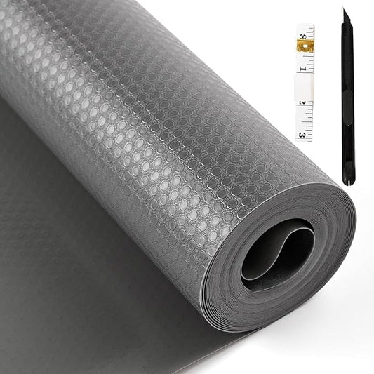 Bloss Plastic Shelf/Drawer Liner with Tools, Non Adhesive Shelf Liner for Cabinets, Storage, Kitchen, Desks, Decor Cupboard Liner, Refrigerator Shelf Liners(Grey, 17.7"×59")