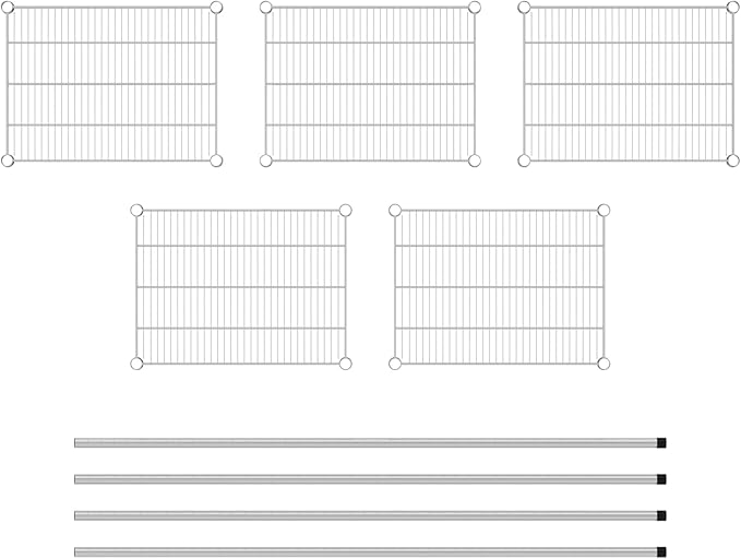 Commercial NSF Listed Chrome Stationary Wire Shelving Kit 18" x 24" x 64", with 5 Shelves Perfect for Warehouse, Walk-in Refrigerator, Freezer, Grocery Store, Restaurant, Dishroom
