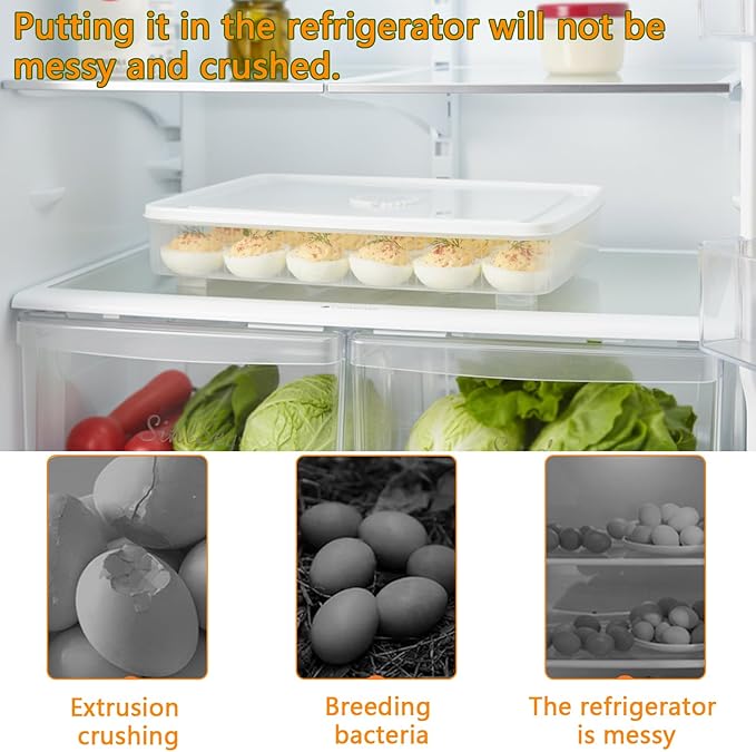 3Pack Deviled Egg Containers with Lid,Plastic Egg Container for Refrigerator with Handle,Deviled Egg Carrier for 72 Eggs,Kitchen,Festival Party, Stackable Egg Holder for Fridge (White)