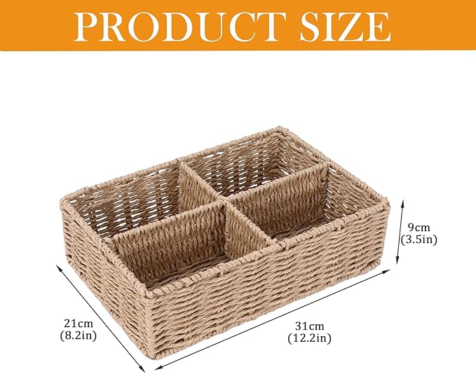 Drink Packet Organizer, Water Flavor Packets Container with 4 Compartments, Sugar Packet Holder, Wicker Snack Bar Organizer, Pantry Organizers and Storage