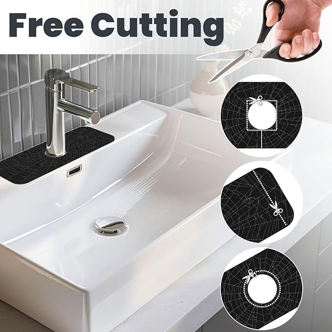 Halloween Black Spider Web Scary Kitchen Sink Splash Guard Faucet Mat 1 Pcs, Absorbent Fast Drying Mat Gadgets Splash Guard For Bathroom 15 X 5.5 Inches