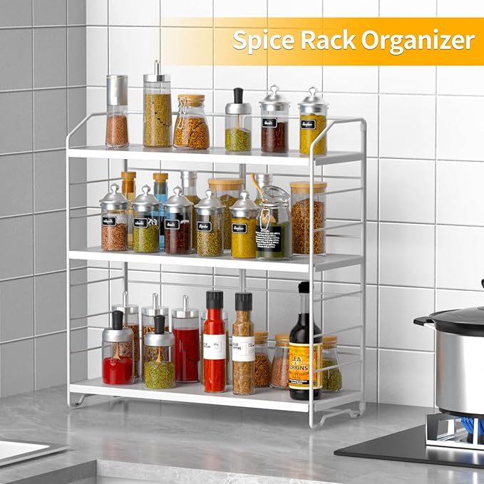 Bathroom Countertop Organizer, 3-Tier Bathroom Counter Organizer, 8-Levels Height Adjustable, Bathroom Organizer for Kitchen, Livingroom, Office Storage, Metal White
