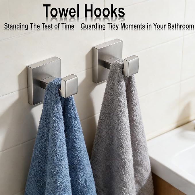 Bathroom Hardware Set 4 Piece Brushed Nickel Bathroom Accessories Set SUS304 Towel Bar Set Includes Towel Bar 16 Inch+Towel Holder+Toilet Paper Holder+Towel Hook (4, Brush Nickel)