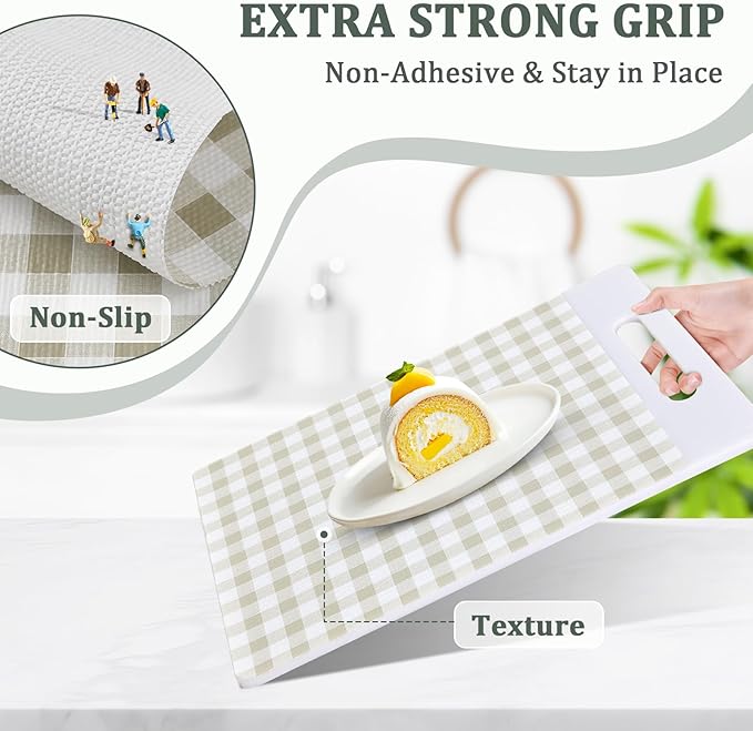 MIAONET Shelf Liner for Kitchen Cabinets 18" x 120" Non-Adhesive Non-Slip Drawer Liners for Dresser, Waterproof Washable Paper, Durable Protector Mat for Pantry Shelves Cupboards, Green Plaid