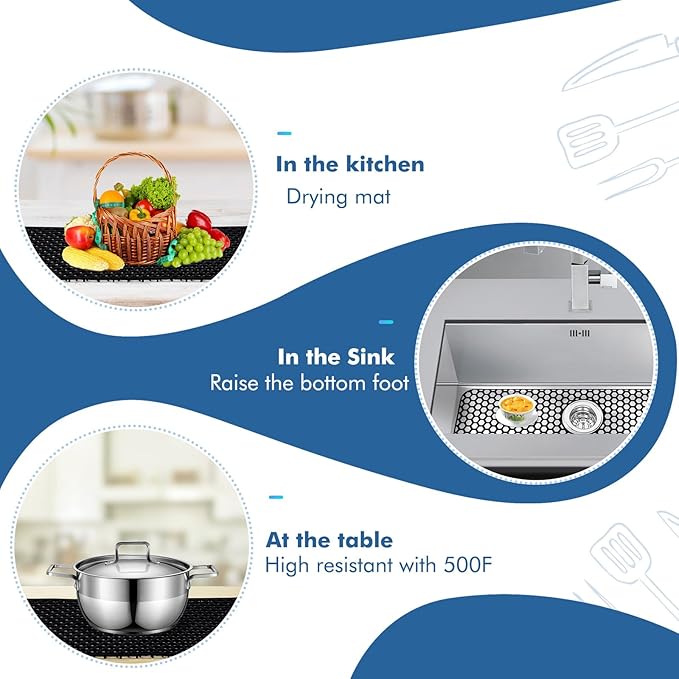 Bestjing Silicone Sink Mat - 24.8''x13'' Sink Protector for Kitchen Sink with Center Drain - Kitchen Grid Accessory, Non-slip Heat Resistant Mat for Bottom of Farmhouse Stainless Steel (Center Hole)