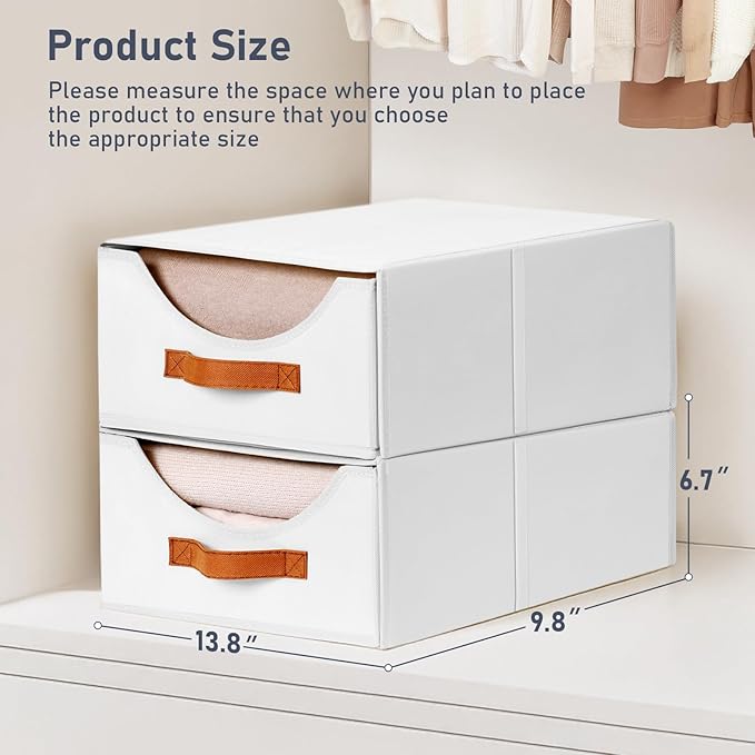 DIMJ Closet Organizers and Storage - 4 Pack Fabric Storage Bins with Drawers, Collapsible Clothes Organizers Stackable Drawers for Closet, Bedroom, Living Room, Shelf, Wardrobe