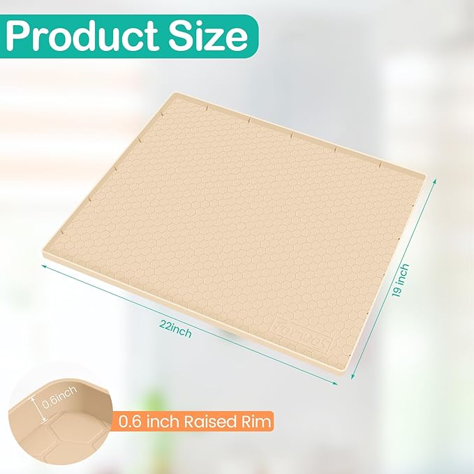 FORWOS Waterproof Under Sink Mat 22" x 19", Silicone Cabinet Liner, Rubber Protector for Kitchen and Bathroom, Keeps Cabinets Clean, Dry, and Organized (Beige)