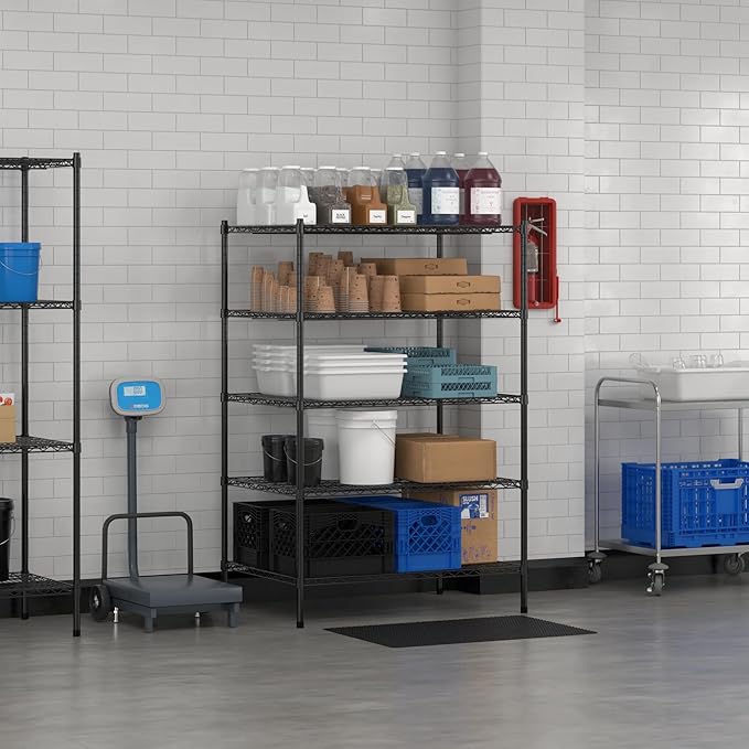 Commercial NSF Listed Black Epoxy Stationary Wire Shelving Kit 30" x 42" x 64", with 5 Shelves Perfect for Warehouse, Walk-in Refrigerator, Freezer, Grocery Store, Restaurant, Dishroom