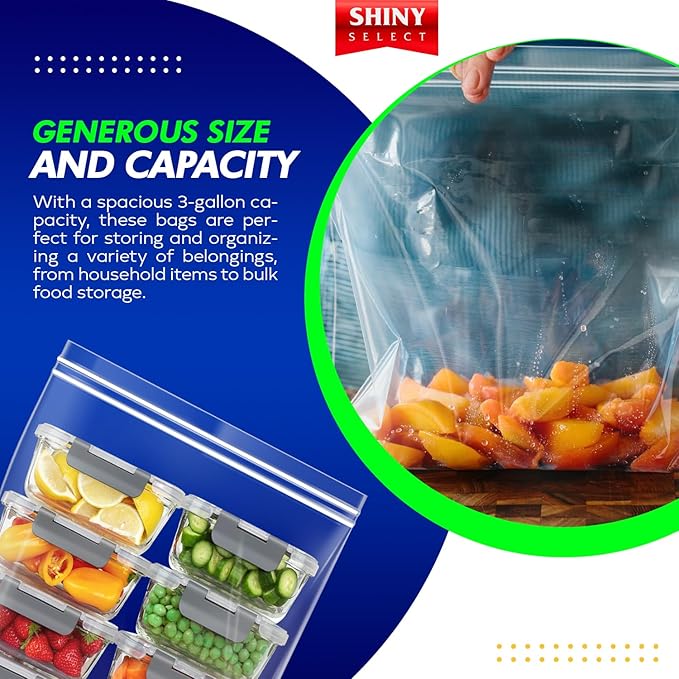 [12 COUNT] Double Zipper Jumbo Bags, 16x18, 2 Mil Thick, 2 MILL -3-Gallon - Heavy Duty Durable Storage Bags for Baby Items, School Supplies, Pants, Bedsheets, Pillowcases, Snacks, Meat Marinate