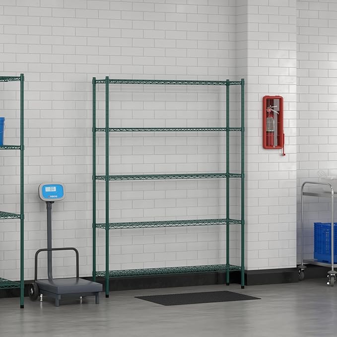 Commercial NSF Listed Green Epoxy Stationary Wire Shelving Kit 12" x 54" x 74", with 5 Shelves Perfect for Warehouse, Walk-in Refrigerator, Freezer, Grocery Store, Restaurant, Dishroom
