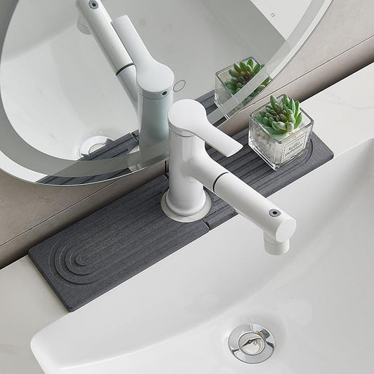 ODE TO ORDER Stone Faucet Mat for Kitchen Sink Bathroom Counter. 15.7 Inch Dark Grey Diatomite Water-Absorbing Drying Stone Mat, Sink Stone Tray Protector,Prevent Moisture Sink Splash Guard
