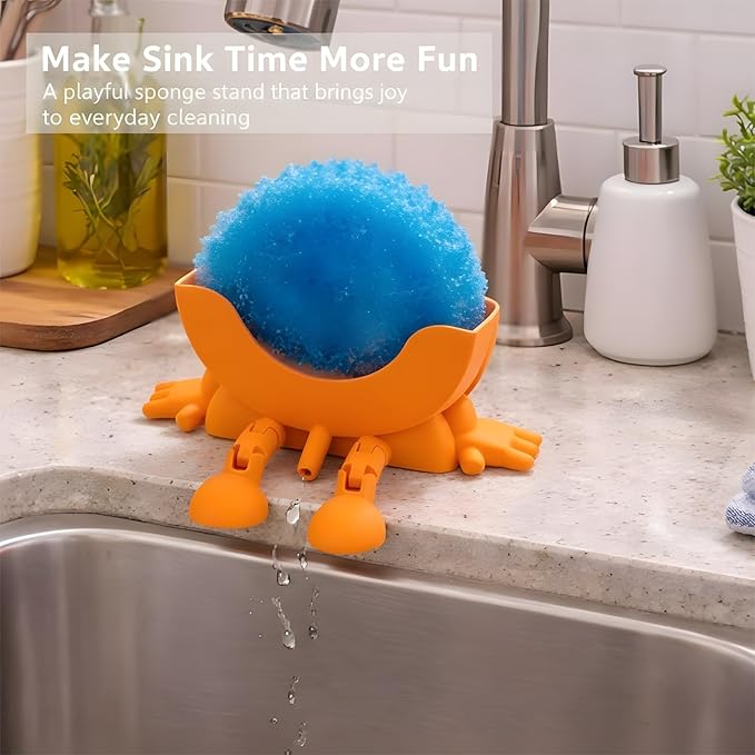 Peeing Scrub Sponge Holder, Sponge Holder for Kitchen Sink,Sink Caddy Smiley Face, 4-in-1 Sponge Holder for Holding Soap, Brush, ScrubberSponge,Stopper (Light Blue)