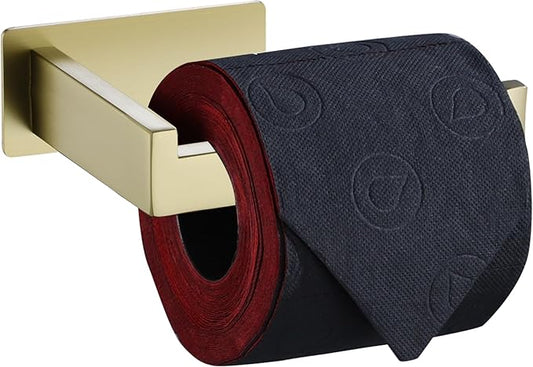 LANC Gold Toilet Paper Holder, Self-Adhesive Toilet Roll Holder Wall Mounted for Bathroom RV, Stick On Tissue Roll Holder with No Drilling Rustproof Stainless Steel,Brushed Gold, A8307BG