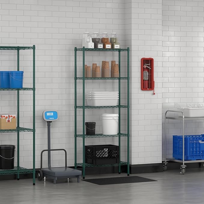 Commercial NSF Listed Green Epoxy Stationary Wire Shelving Kit 12" x 30" x 74", with 5 Shelves Perfect for Warehouse, Walk-in Refrigerator, Freezer, Grocery Store, Restaurant, Dishroom