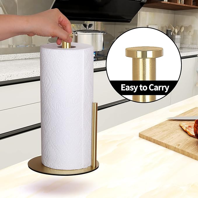 Gold Countertop Paper Towel Holder, Stainless Steel, Modern Kitchen and Bathroom Organization