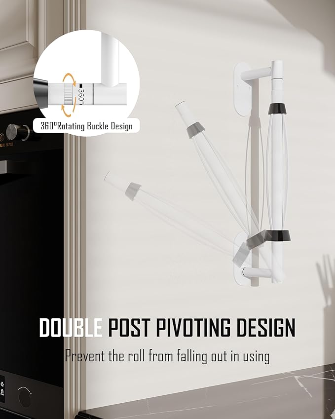 Paper Towel Holder Under Cabinet, Single Hand Operable Roll Holder with Damping Effect,No Drilling or Wall Mounted SUS304 Stainless Steel for Kitchen Bathroom (White)