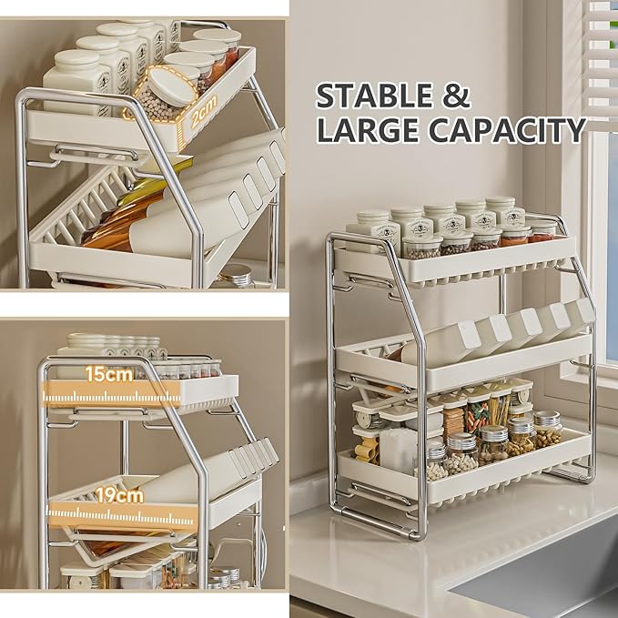 Spice Rack 3 Tier Kitchen Countertop Organiser Seasoning Rack Bathroom Tiered Shelf Skincare Standing Rack