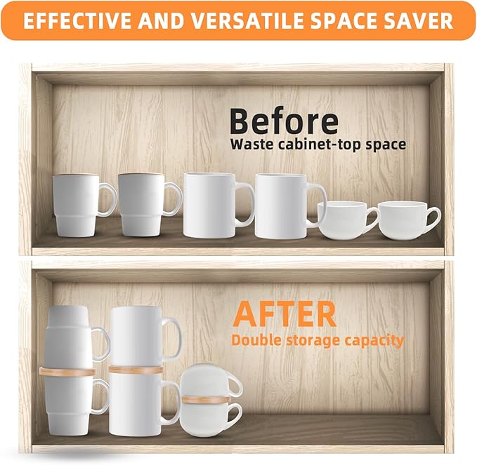 Coffee Cup Holder, 6-Pack Mug Stacker, Stackable Tea and Coffee Cup Gadgets for Cabinet and Pantry Organization, Space Saving