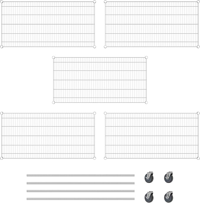Commercial NSF Listed Chrome Mobile Wire Shelving Kit 24" x 48" x 60", with 5 Shelves Perfect for Warehouse, Walk-in Refrigerator, Freezer, Grocery Store, Restaurant, Dishroom
