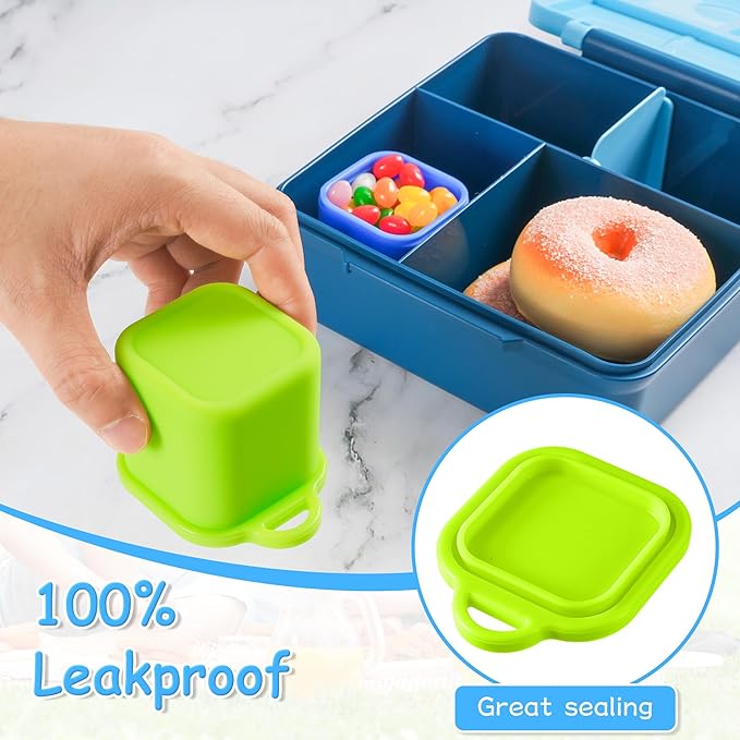 Ecurfu Silicone Dips Containers, 2x 4 oz Salad Dressing Container To Go, Condiment Container with Lids, Compatible with Most Bento Lunch Box (Blue/Green)