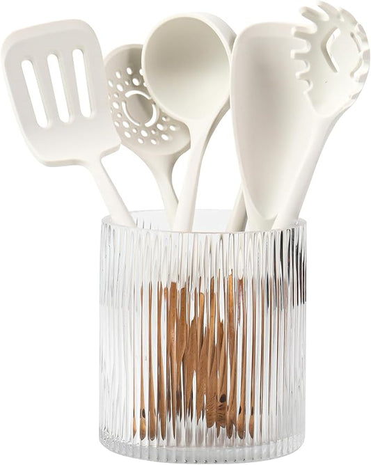 Utensil Holder, 6.3" Glass Kitchen Utensil Holder for Countertop, Large Cooking Utensil Holders for Kitchen Counter, Utensil Crocks for Farmhouse Decor
