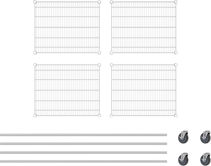 Commercial NSF Listed Chrome Mobile Wire Shelving Kit 24" x 30" x 80", with 4 Shelves Perfect for Warehouse, Walk-in Refrigerator, Freezer, Grocery Store, Restaurant, Dishroom