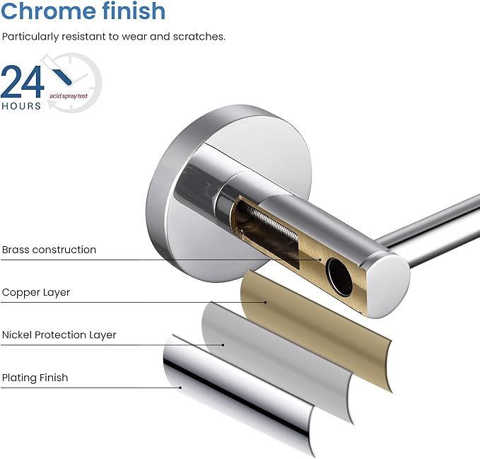 KIBI Toilet Paper Holder and Towel Ring Set | Chrome Finish Bathroom Hardware Set, Wall Mounted Hand Towel Holder and Towel Hanger | Solid Brass Construction, C-KBA14-2-2