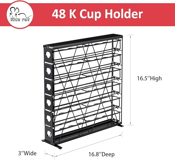 Rice rat k cup Holders for 6 Tier Coffee Pod Holder,Black Metal Space(48 pods)