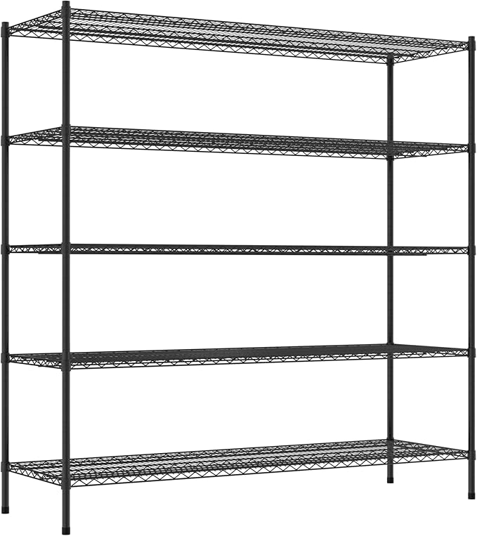 Commercial NSF Listed Black Epoxy Stationary Wire Shelving Kit 24" x 72" x 74", with 5 Shelves Perfect for Warehouse, Walk-in Refrigerator, Freezer, Grocery Store, Restaurant, Dishroom