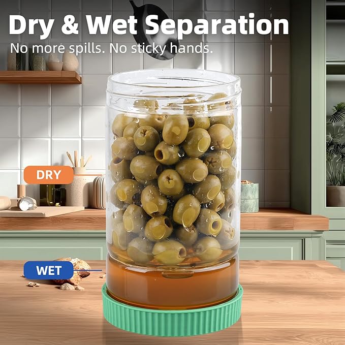 Glass Pickle Jar with Strainer Flip, 40oz Hourglass Airtight Container, Easy Open Refrigerator Storage Pickles Juice Separator for Olive Jalapeno Gherkin, Green