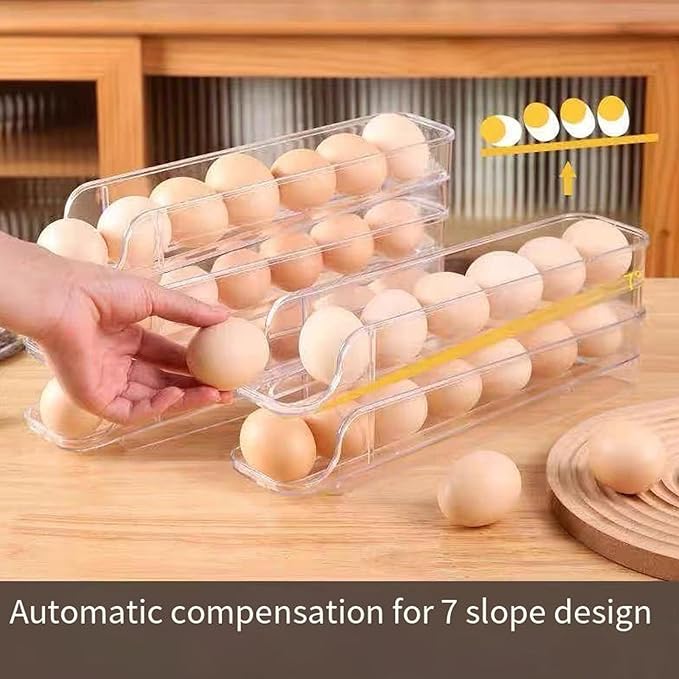 Egg Holder for Fridge 3 Tiers Egg Tray Stackable Dispenser Holds 21 Eggs Automatic Rolling Clear Plastic Fridge Organizers and Storage with Lid for Kitchen| Baskets