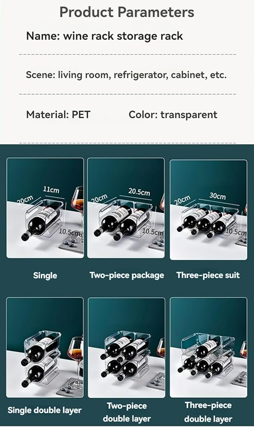 JWYTA Transparent Wine Rack Stackable Bottle Holder for Refrigerator Beverage Storage and Organization at Home (1 Link)