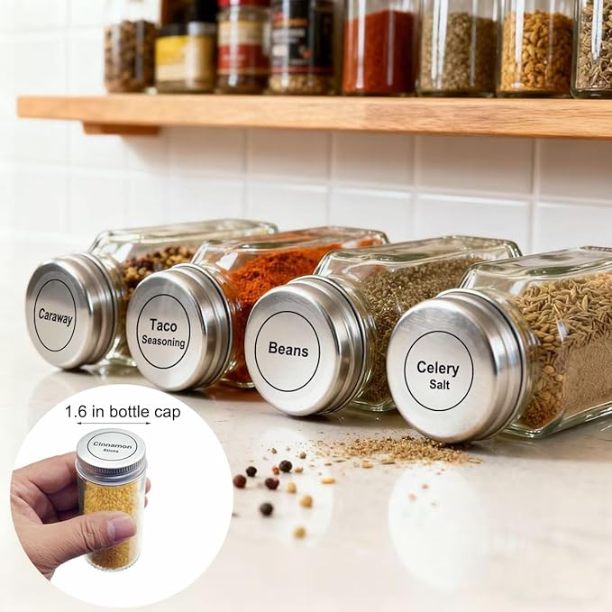 Spice Labels, 432Pcs Spice Labels Stickers 1.4in Waterproof Adhesive Round Preprinted Spice with Blank Label Black Tear Resistant Sticker for Kitchen Jars Caps Food Containers Organizers (T Black)