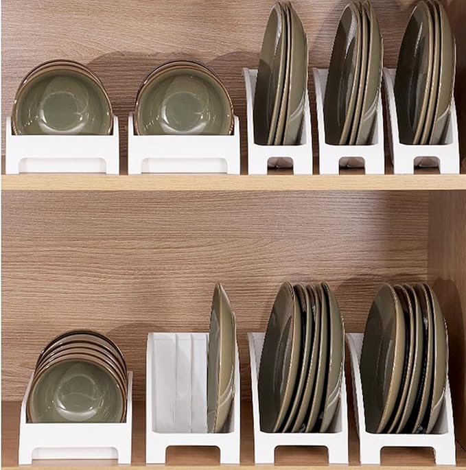 3PCS Dinner Plate Holder, Plastic Kitchen Cabinet Organizer for Dishes Vertical Dishes Storage Rack for Kitchen Countertop(2 Small & 1 Large)