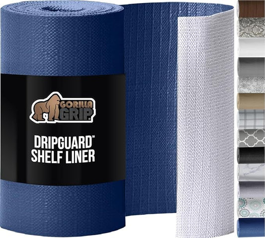 GORILLA GRIP DripGuard Shelf Liner, Non Adhesive Drawer and Kitchen Cabinet Protector, Slip Resistant BPA Free Smooth Surface Plastic Liners for Cabinets, Bathrooms, Closets, 12x120 Inch, Navy Blue