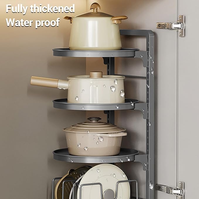 Pssopp Adjustable 4 Tier Pot Organizer, Carbon Steel Under Cabinet Pot Cookware Storage Rack for Pans Lids Kitchen Utensil