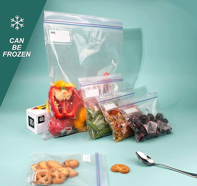 24/7 Bags- Gallon Zip Storage Bags, Case Pack 1200 Count, Double Zipper Seal, Easy Grip Open Tabs, Write-On Space, BPA-Free & Heavy Duty, 24 Boxes of 50
