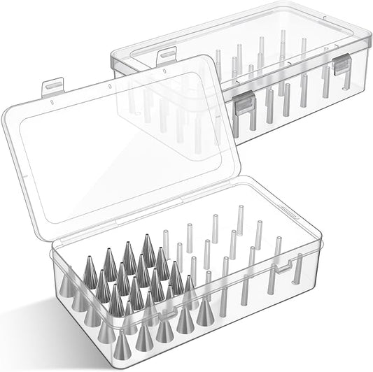 2pcs Piping Tip Box with Fixed Pins 84 Piping Tip Organizer Baking Cake Decoration Tool Storage Box (Clear)